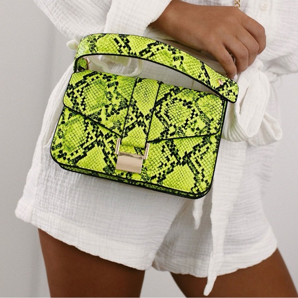 Zara Neon Snake Skin Print Silver Chain Crossbody Bag - Picture 1 of 10